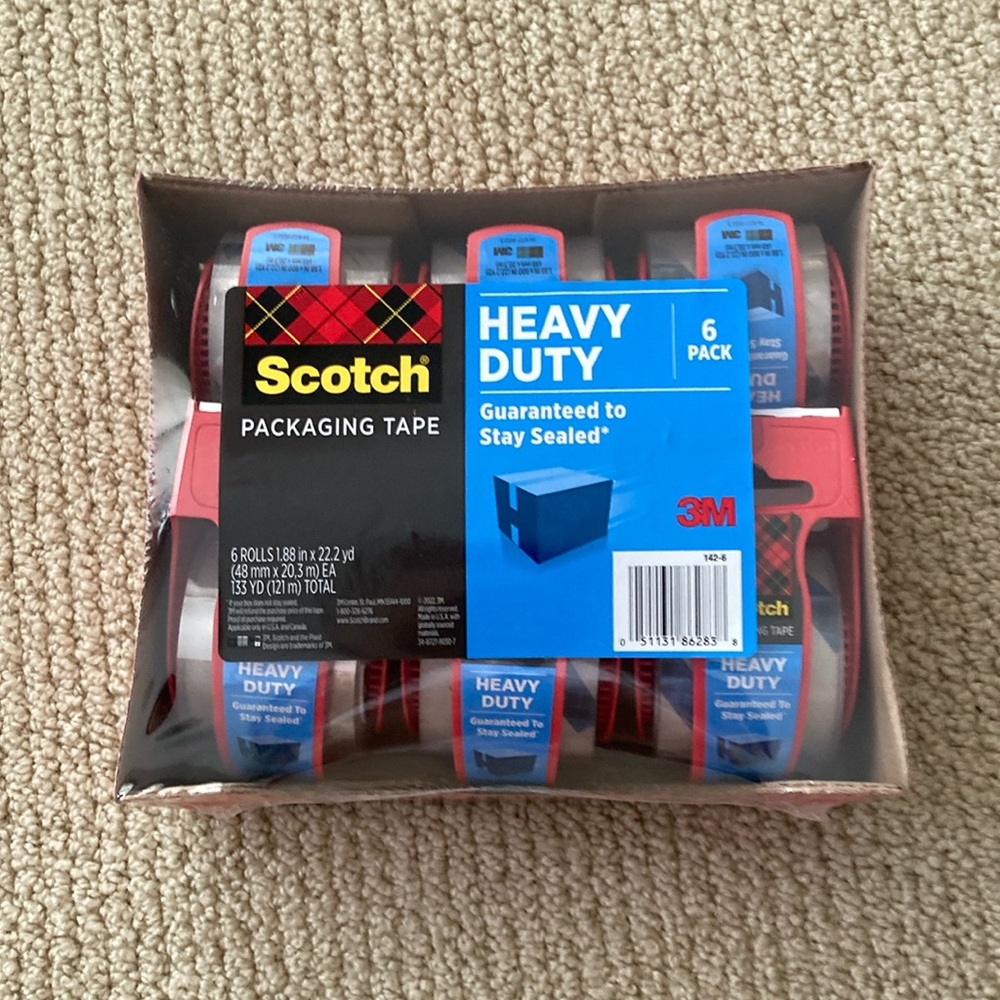 Scotch Packaging Tape Shipping Heavy Duty Moving 6 Rolls 22.2 yd Dispensers NIB